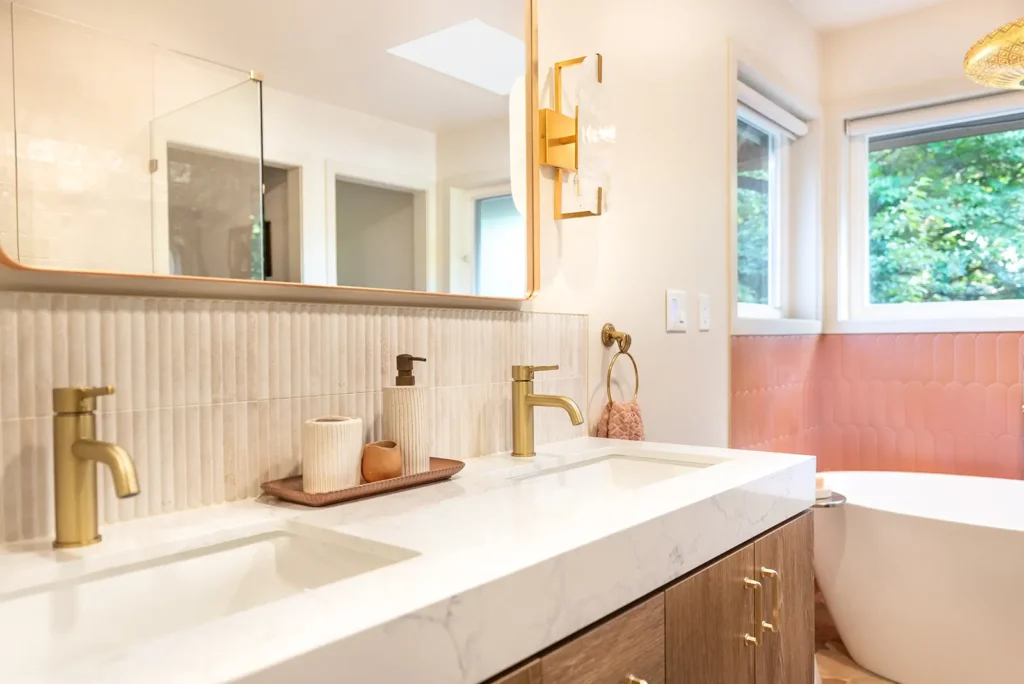 Bathroom renovation with mosaic wall tiles