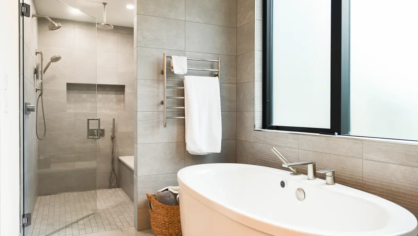 Master bathroom renovation with glass shower