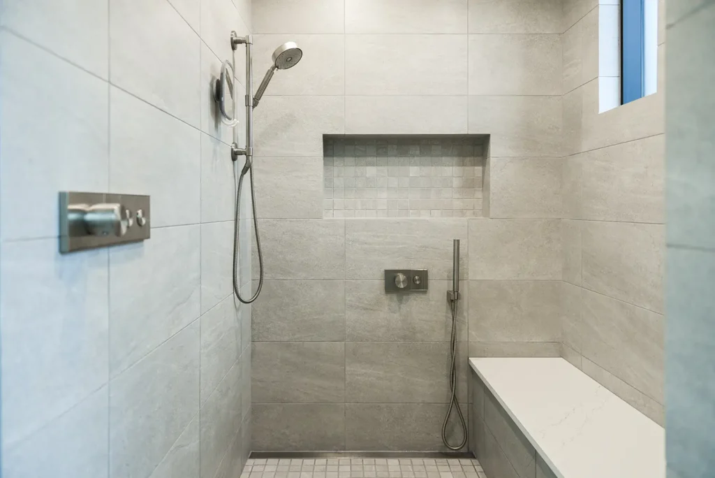 Minimalist bathroom remodeling with LED mirror