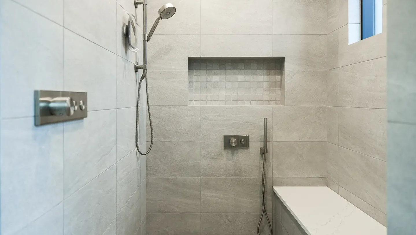 Minimalist bathroom remodeling with LED mirror