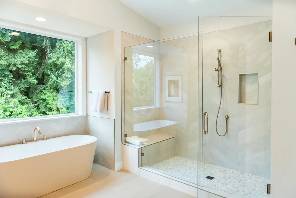Bathroom renovation featuring subway tiles