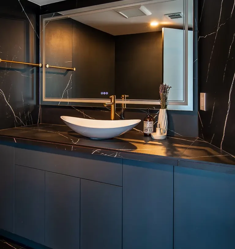 Modern bathroom remodeling with custom vanity